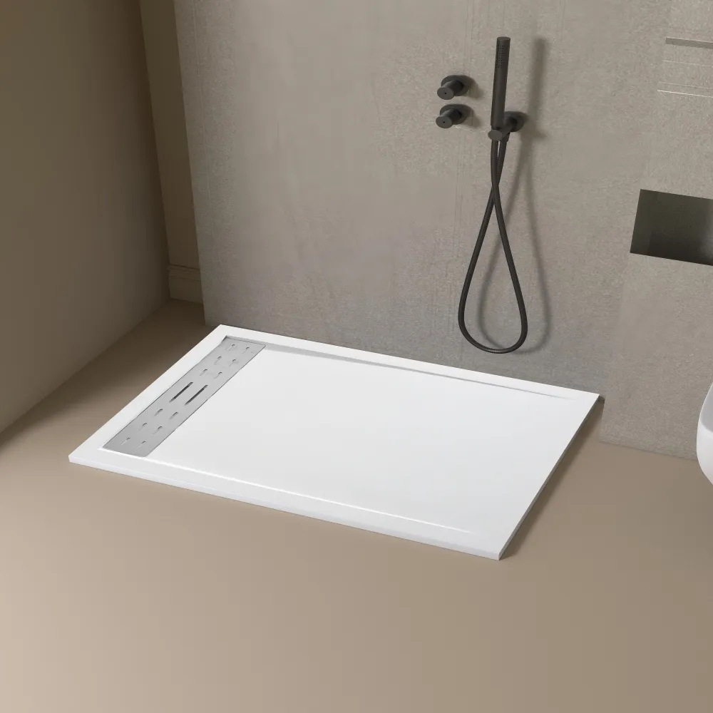 long cover drain white shower base